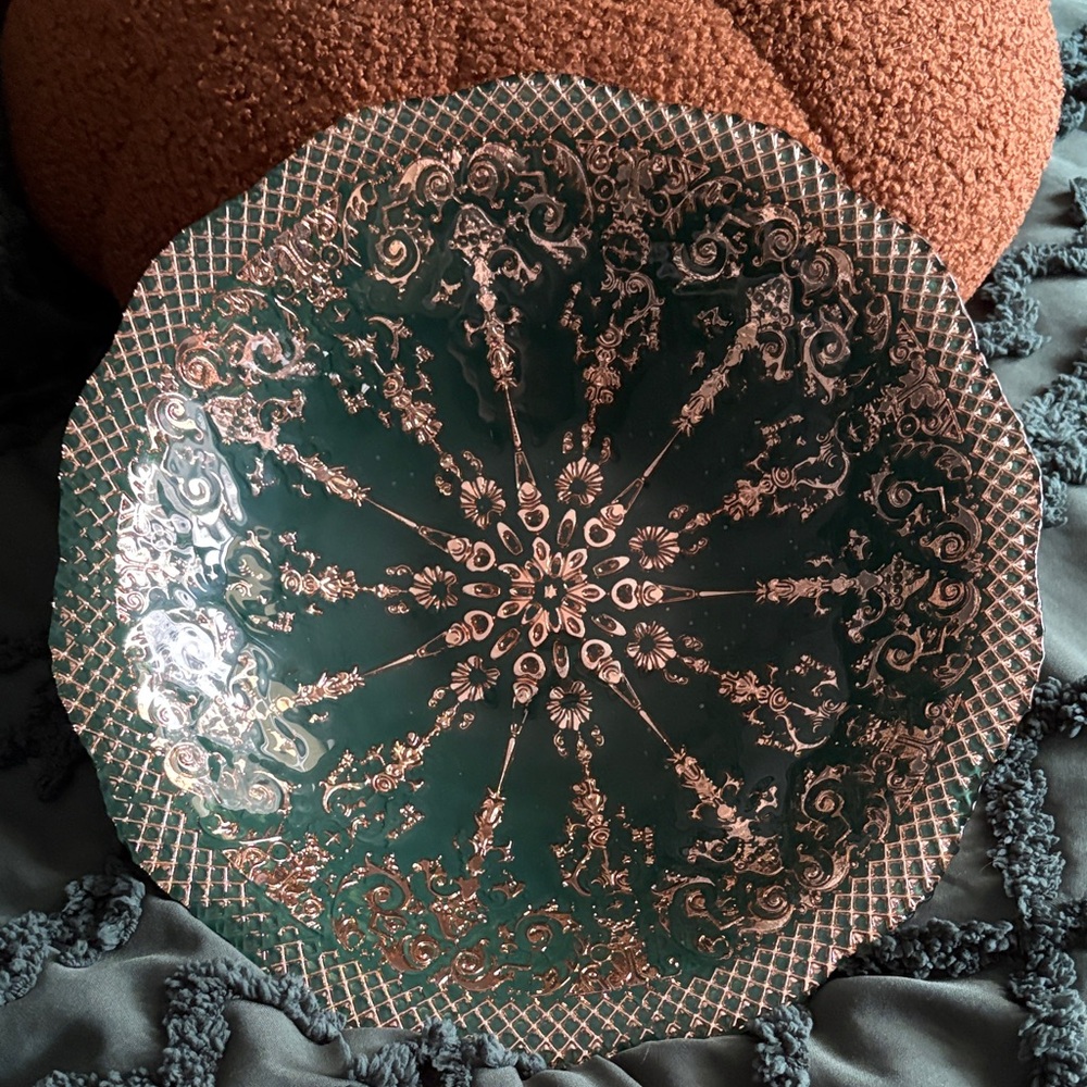 Elegant Green and Gold Glass Decorative Bowl